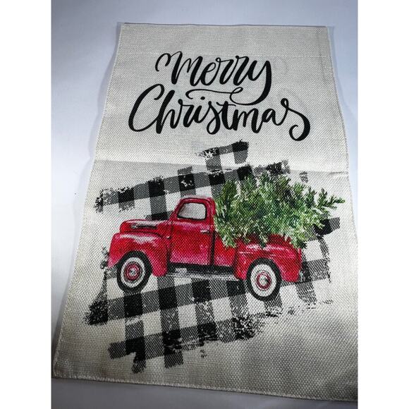 NEW Christmas Garden Yard Flag Buffalo Plaid Red Old Truck Canvas Double Sided - Picture 4 of 8